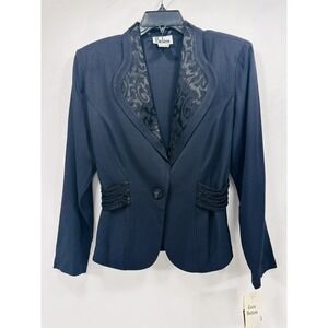 R.J & Co Blazer Women's Size 12 Black Long Sleeve Coat Satin Detail NWT Shoulder
